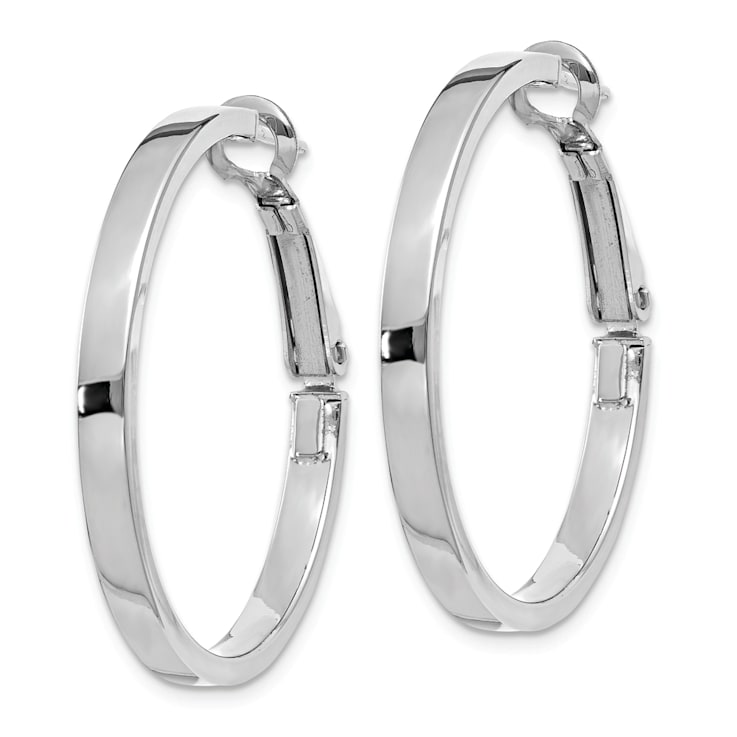 Rhodium Over 14k White Gold 1 3/16" Polished Square Tube Round Hoop Earrings