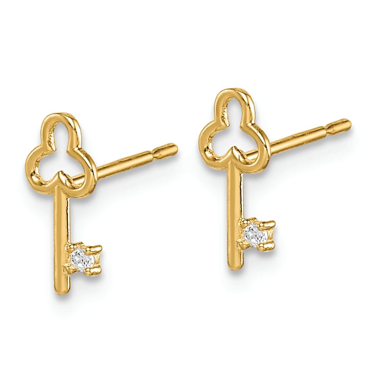 14k Yellow Gold Cubic Zirconia Key Post Earrings