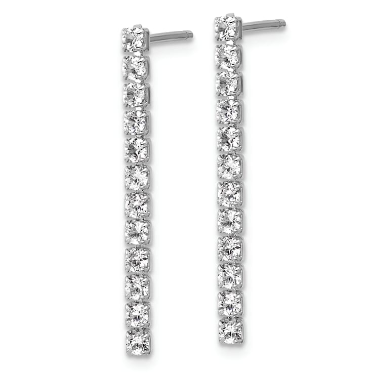 Rhodium Over Sterling Silver Polished Cubic Zirconia Post Dangle Earrings
