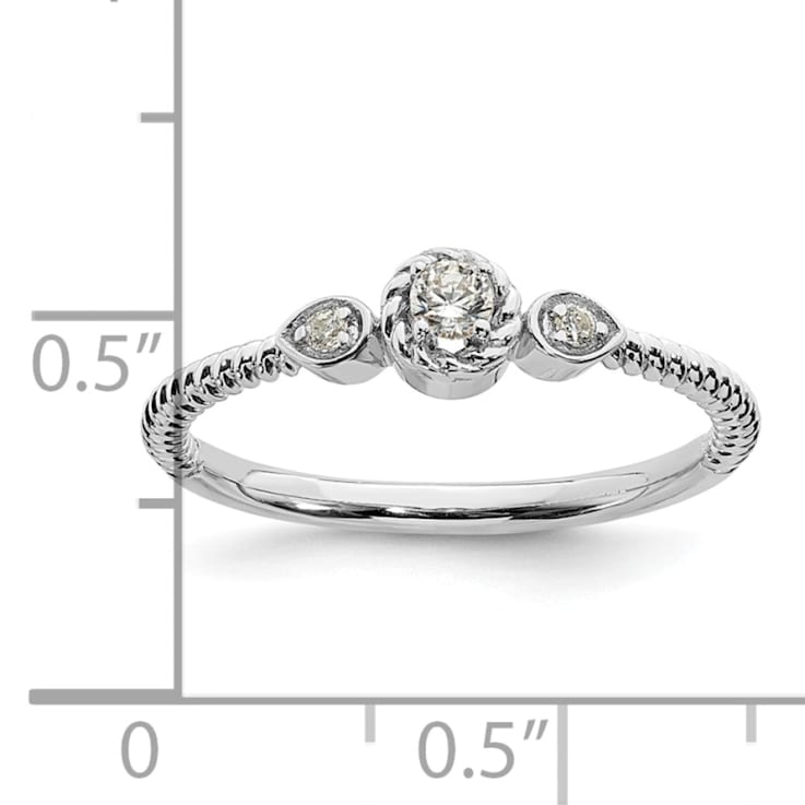 Rhodium Over 14K Gold Roped Band Petite Round Diamond Ring 0.10ctw
