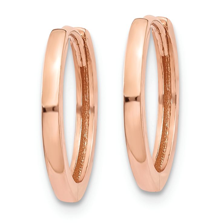 14k Rose Gold 1/2" Round Hinged Hoop Earrings