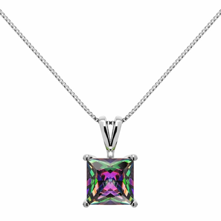 Multi-color Cubic Zirconia 14k White Gold Pendant With Chain 2.00ctw
