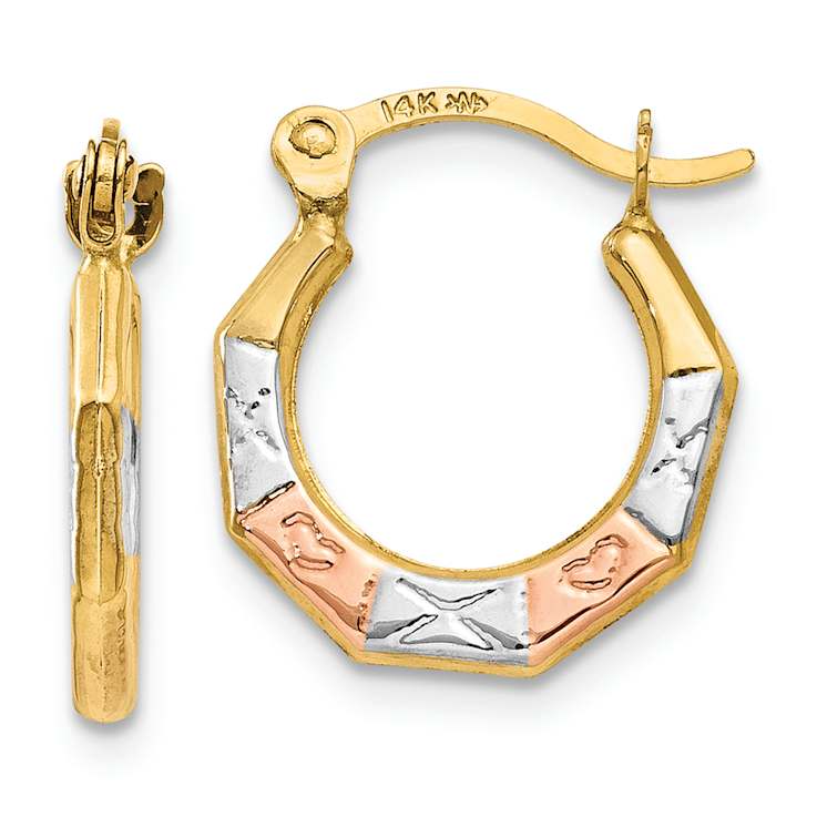 14k Yellow Gold and Rhodium Over 14k Yellow Gold 1/2" Hoop Earrings