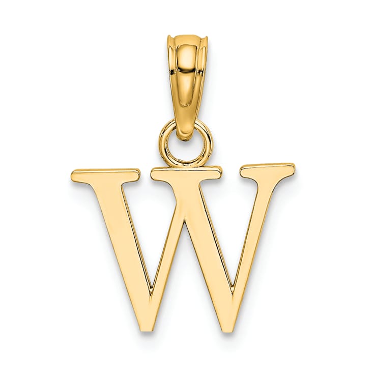 14k Yellow Gold Polished Block Letter W Initial Pendant