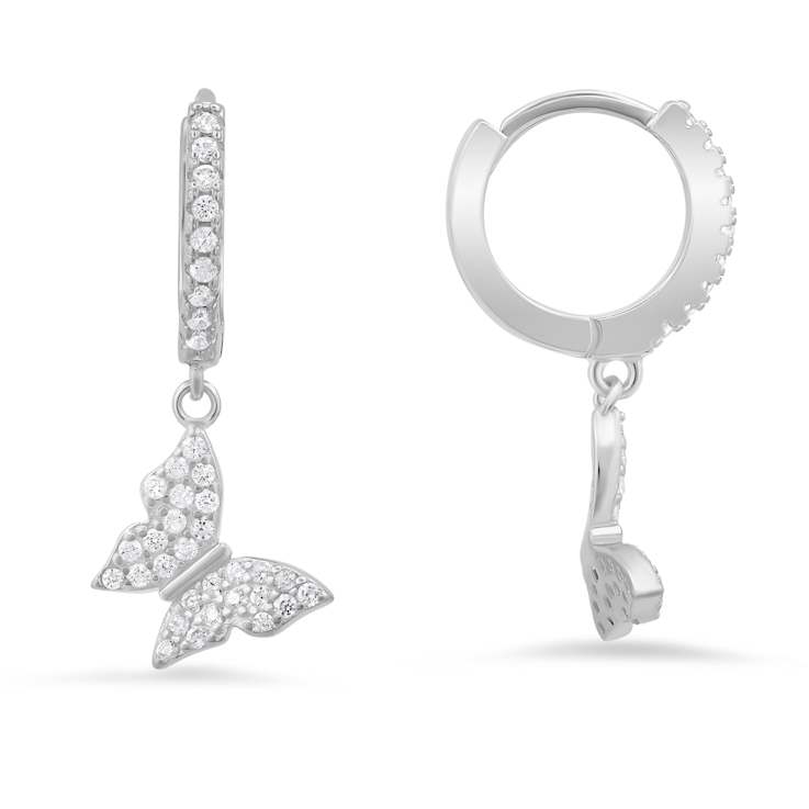 White Cubic Zirconia Rhodium Over Sterling Silver Butterfly Earrings 0.45ctw