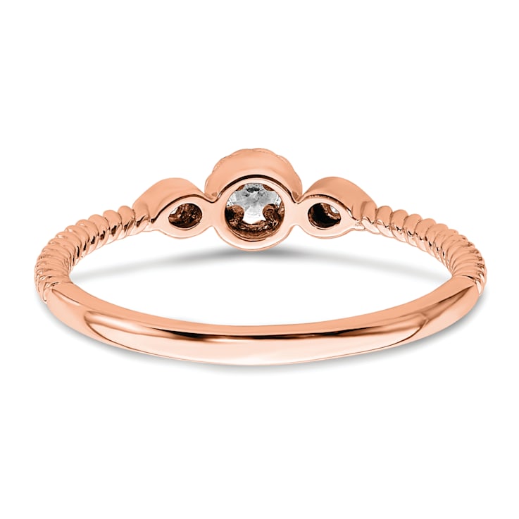 14K Rose Gold Roped Band Petite Round Diamond Ring 0.10ctw