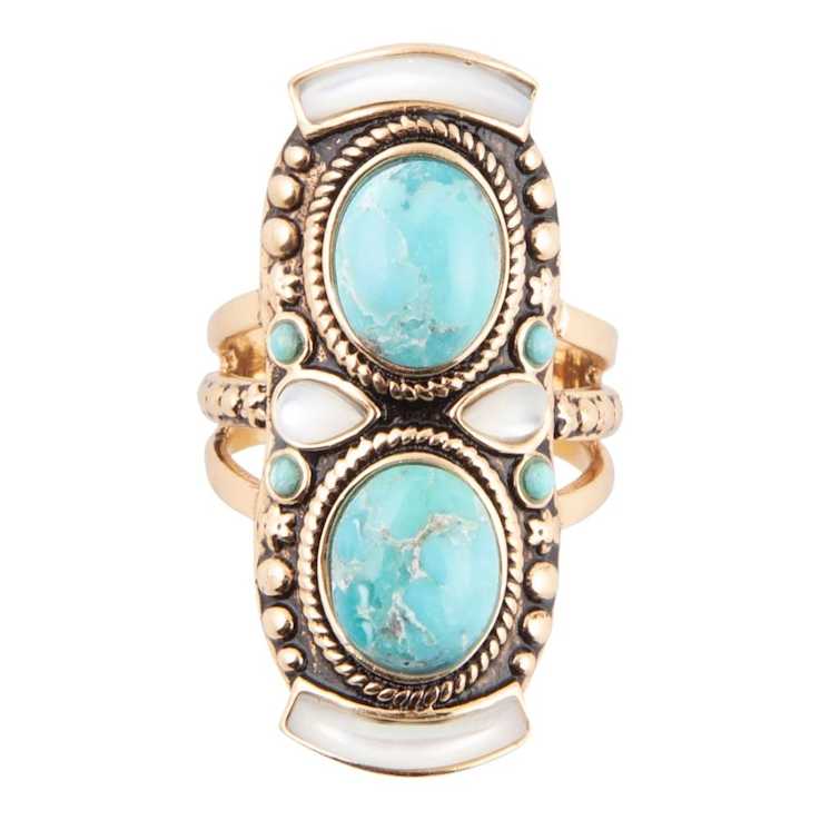 Barse Turquoise And Mother-Of-Pearl Statement Ring In Bronze