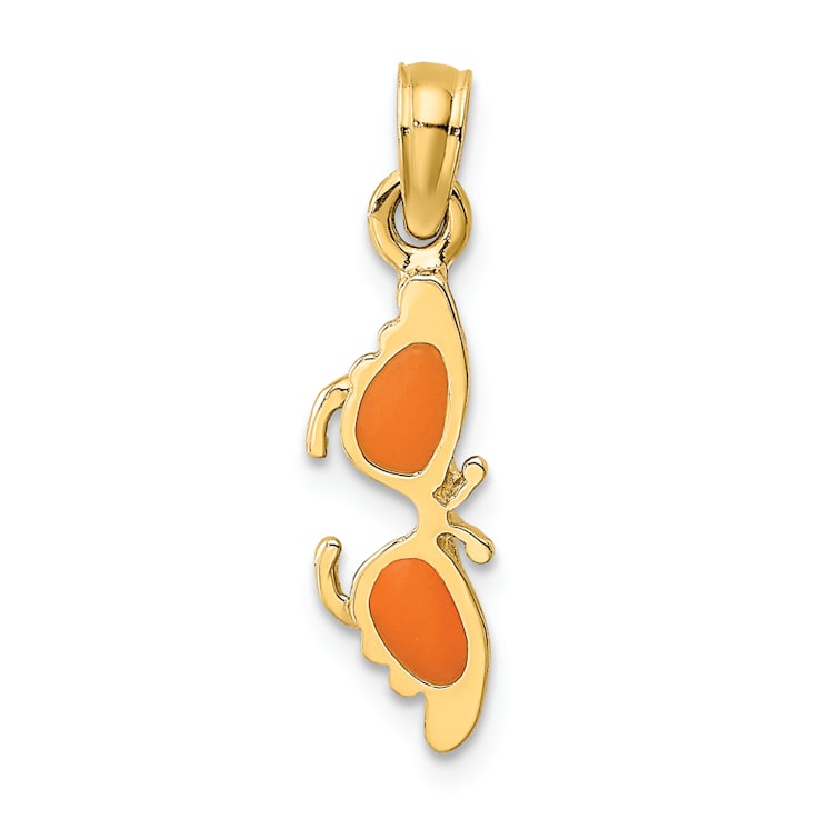 14k Yellow Gold 3D Orange Enameled Butterfly Sunglasses Pendant
