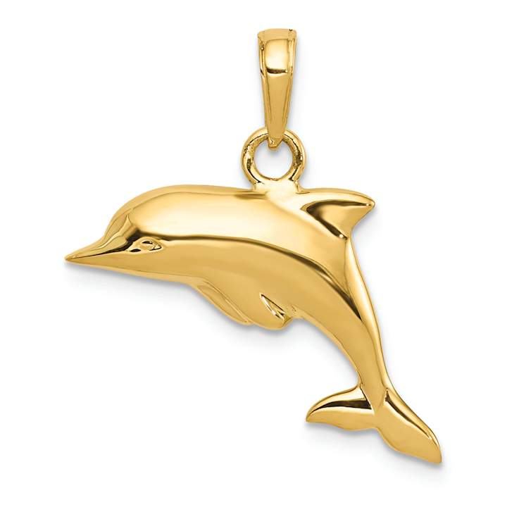 14k Yellow Gold 3D Polished Dolphin Pendant
