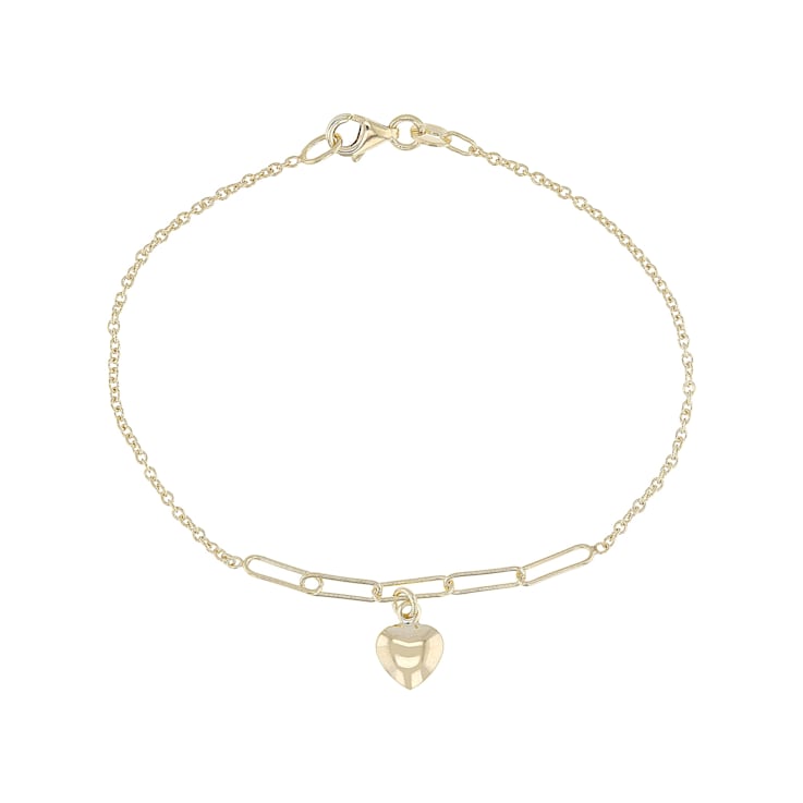 Puff Heart Charm Bracelet In 10K Gold