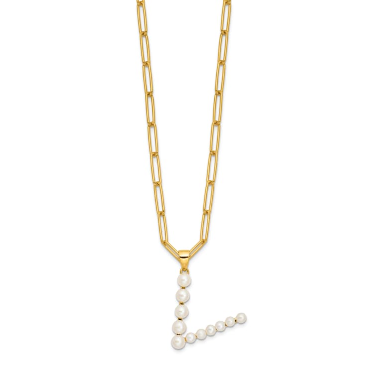 Gold Tone Sterling Silver 3-5.5mm Freshwater Cultured Pearl LETTER V
18-inch Necklace