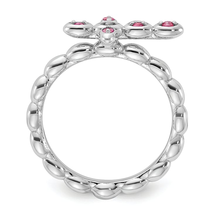 Rhodium Over Sterling Silver Stackable Expressions Cross Pink Tourmaline
Ring 0.1ctw