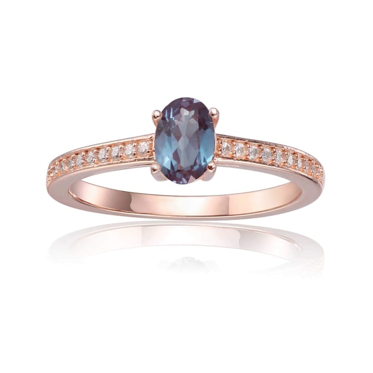 Blue Lab Created Alexandrite with Moissanite Oval 14K Rose Gold Over
Sterling Silver Ring 0.95ctw
