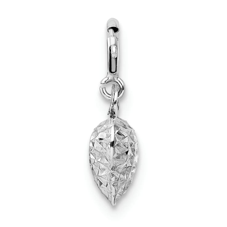 Rhodium Over 14k White Gold Diamond-Cut Heart Spring Ring Pendant