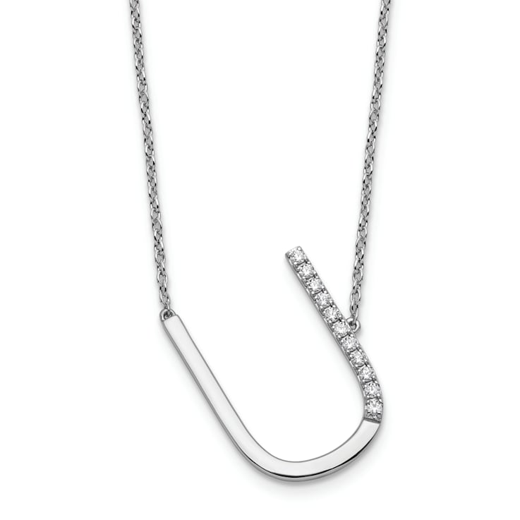 Rhodium Over 14k White Gold Sideways Diamond Initial U Pendant Cable
Link 18 Inch Necklace
