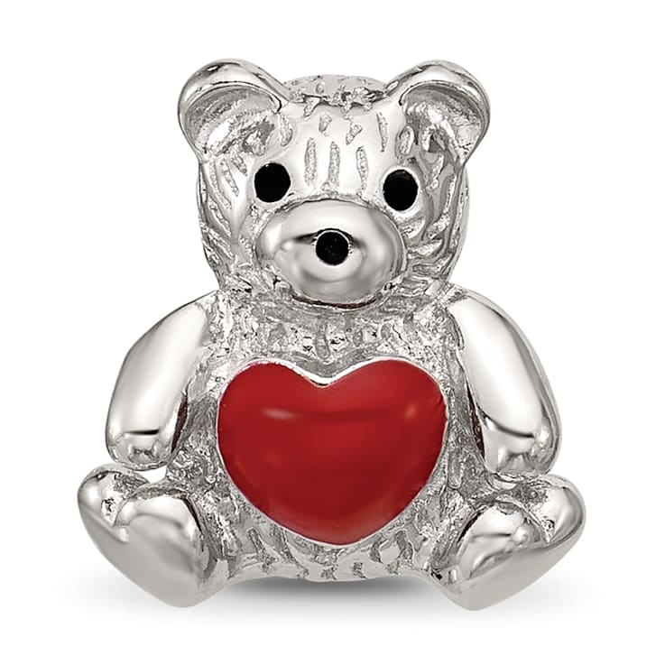 Sterling Silver Enamel Bear with Red Heart Bead