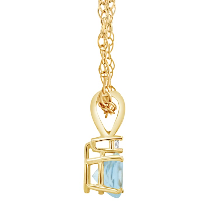 5mm Round Aquamarine with Diamond Accent 14k Yellow Gold Pendant With Chain