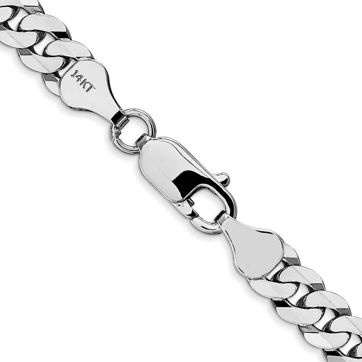 Rhodium Over 14k White Gold 6.25mm Solid Flat Beveled Curb 26 Inch Chain