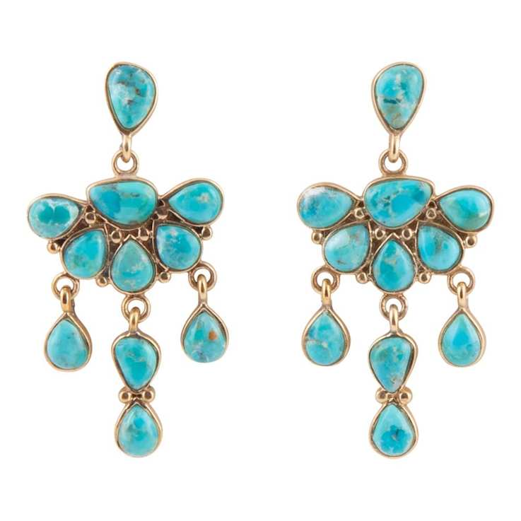 Barse Turquoise Teardrop Chandelier Earrings In Bronze