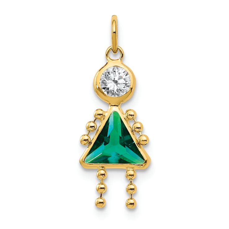 10k Yellow Gold Green Emerald Simulant May Birthstone and Clear Cubic
Zirconia Girl Charm