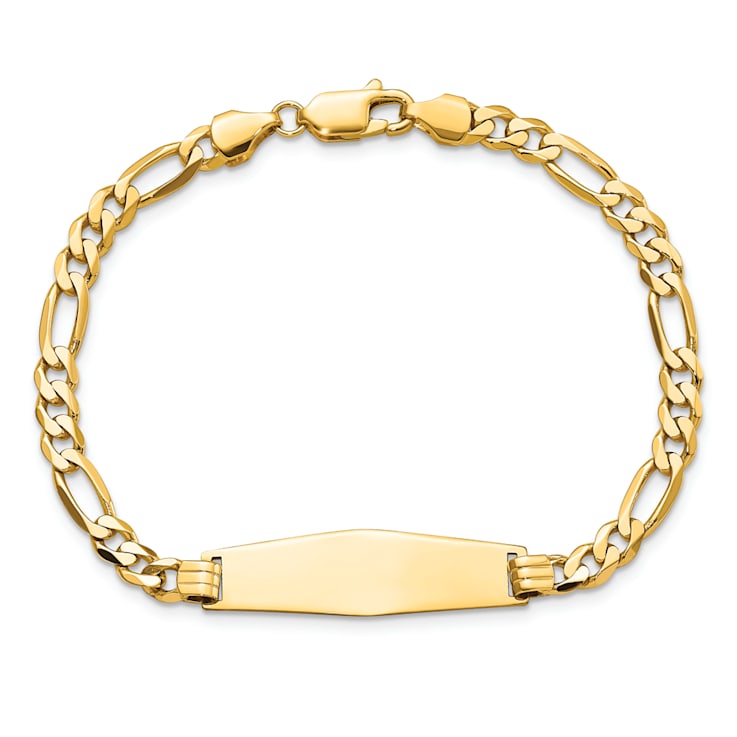 14k Yellow Gold Soft Diamond Shape Flat Figaro Link ID Bracelet