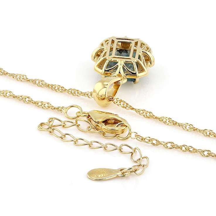 Blue Chalcedony Rectangular Octagonal And White Zircon Pendant Necklace
In 18K Gold Over Sterling Silver 2.81ctw