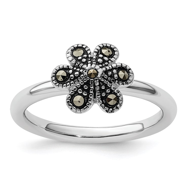Rhodium Over Sterling Silver Stackable Expressions Marcasite Scalloped Ring
