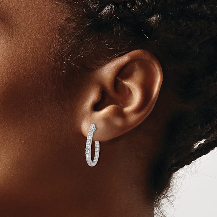 Rhodium Over 14K White Gold Lab Grown Diamond SI1/SI2, G H I, In and Out
J-Hoop Earrings