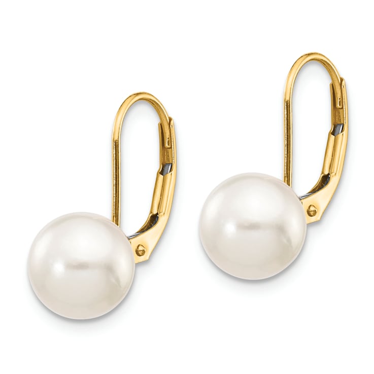 14K Yellow Gold 8-9mm White Round Saltwater Akoya Cultured Pearl
Leverback Earrings