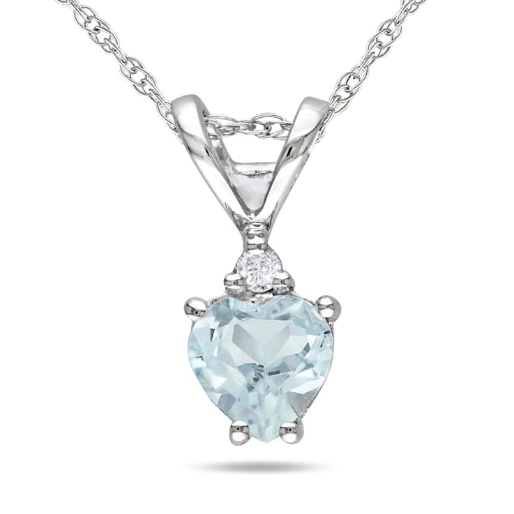 Aquamarine & Diamond 10K White Gold Pendant With Chain 0.37ctw