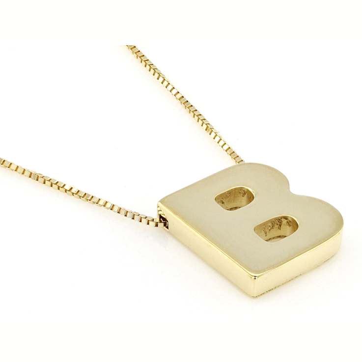 Block Letter B Initial Necklace In 10K Yellow Gold