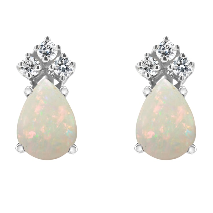 7x5mm Pear Shape Opal with Diamond Accents 14k White Gold Stud Earrings