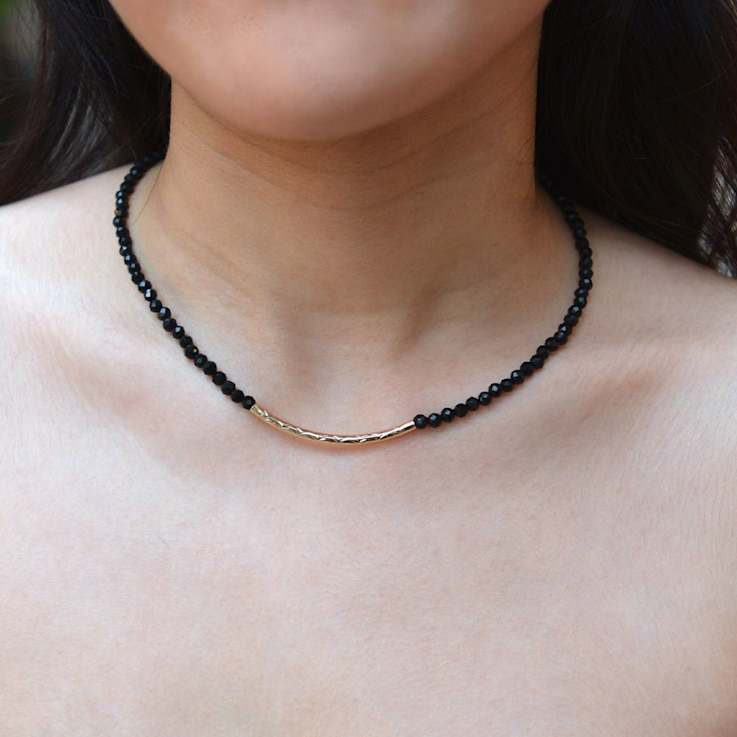 Barse Onyx Bar Necklace In 18K Gold Over Brass