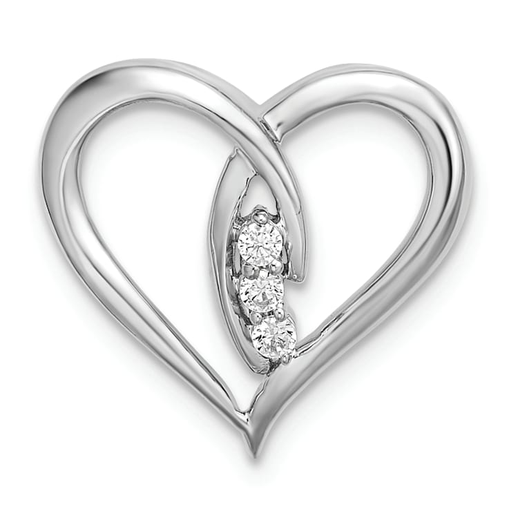Rhodium Over 14k White Gold Diamond Polished Heart Chain Slide Pendant