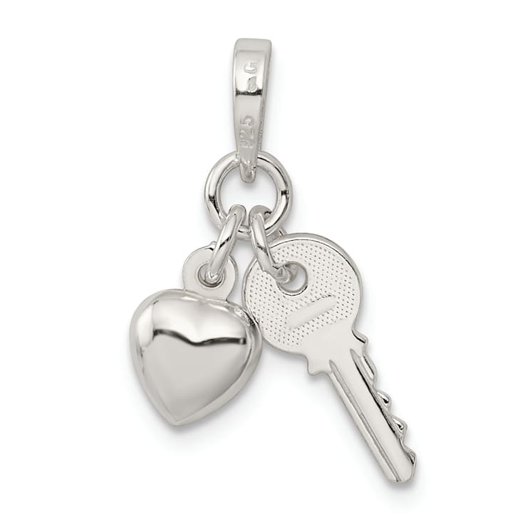 Sterling Silver Textured Heart with Key Charm