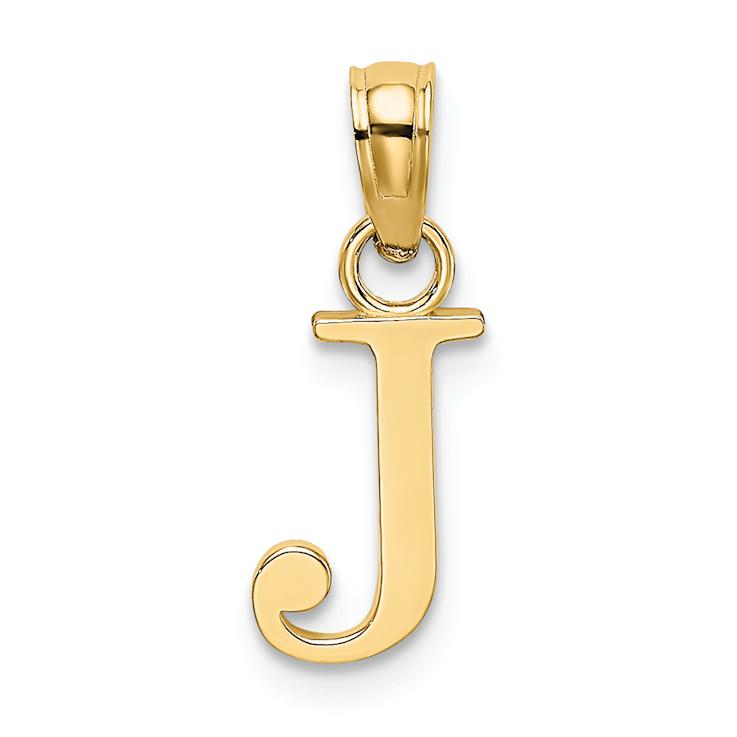 14k Yellow Gold Polished Block Letter J Initial Pendant