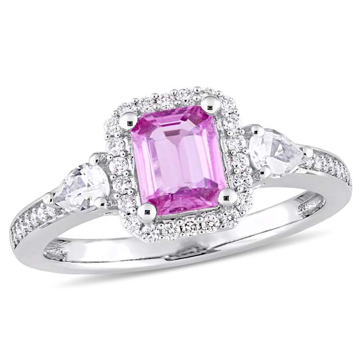 White, Pink Sapphire and Diamond 14K White Gold Ring 1.06ctw