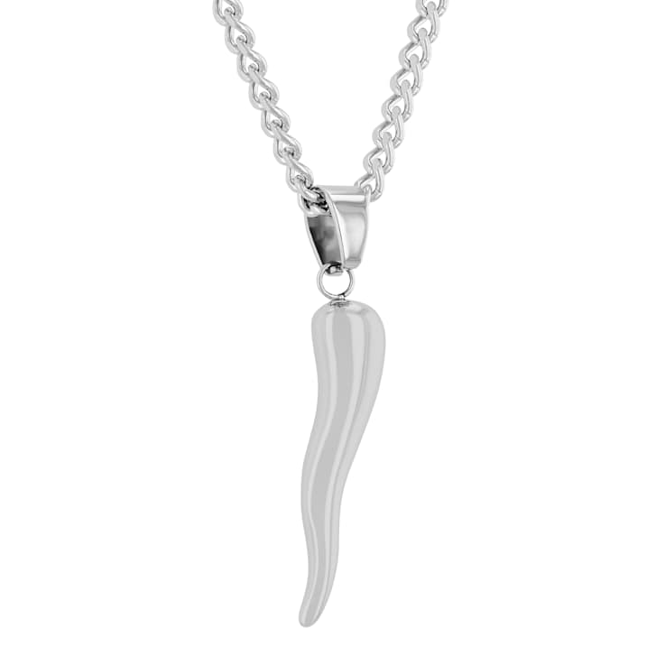Robert Alton Men's Cornicello Italian Horn Pendant With Chain In
Stainless Steel