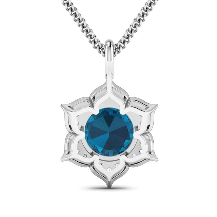 2.05ctw 14K White Gold Blue London Blue Topaz and White Diamond Pendant
with 18 inch Cable Chain
