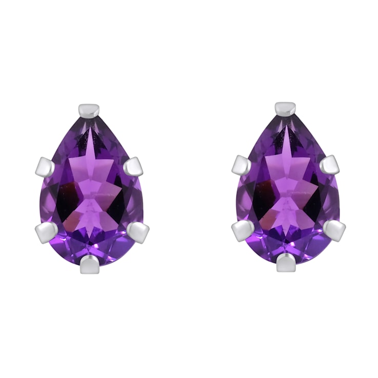 6x4mm Pear Shape Amethyst Rhodium Over 10k White Gold Stud Earrings