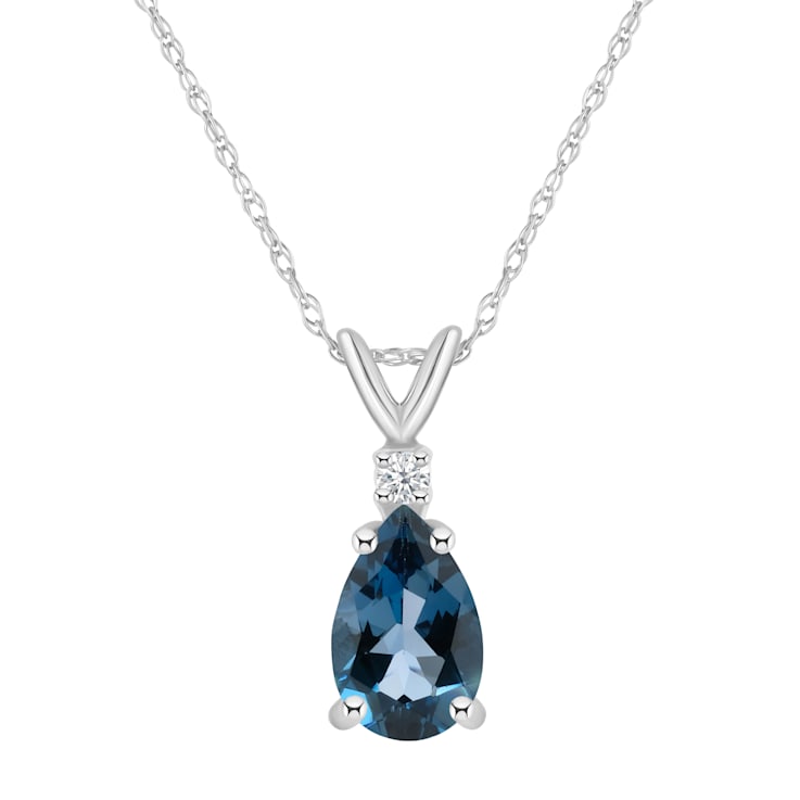 8x5mm Pear Shape London Blue Topaz with Diamond Accent 14k White Gold
Pendant With Chain