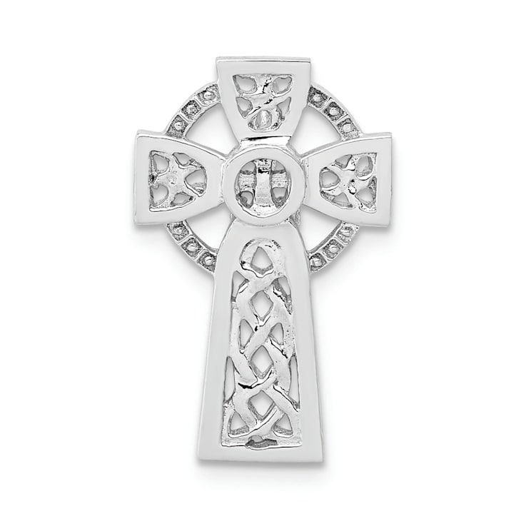 Rhodium Over 14k White Gold Polished and Textured Celtic Cross Slide Pendant