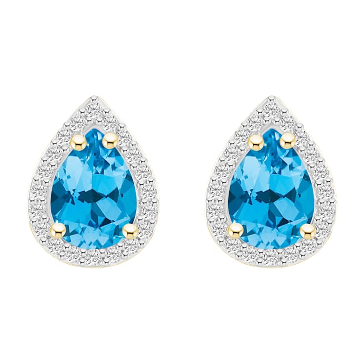 7x5mm Pear Shape Blue Topaz And Created White Sapphire 10k Yellow Gold
Halo Stud Earrings