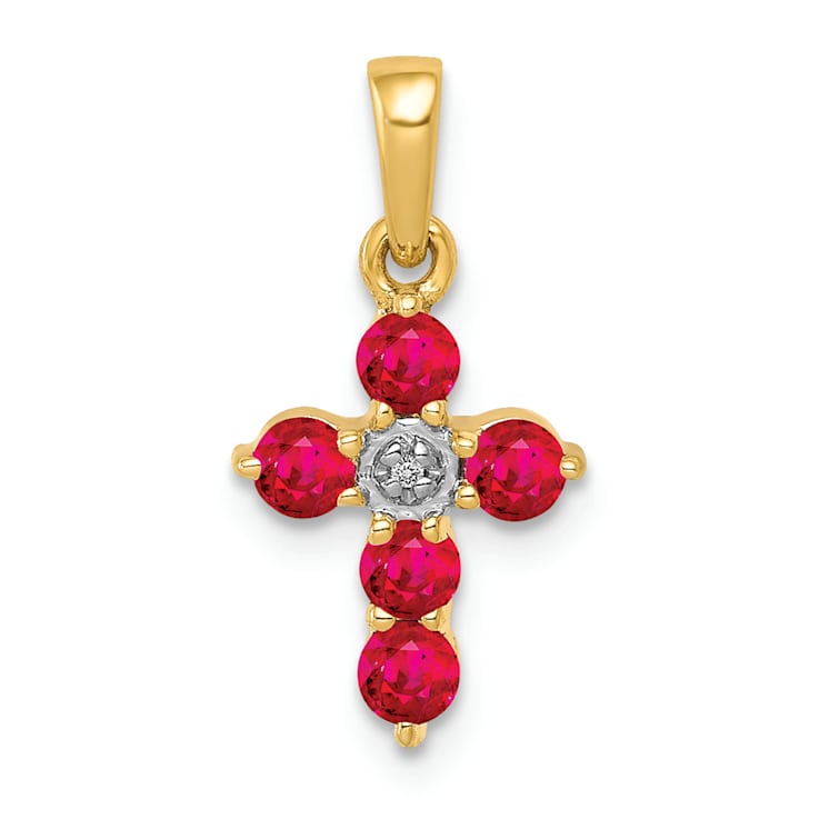 10k Yellow Gold and Rhodium Over 10k Yellow Gold 0.3 cttw Ruby and
Diamond Cross Pendant