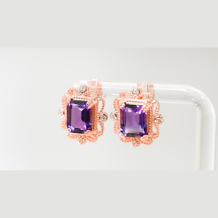 Amethyst and CZ 4.51 Ctw Octagon 18K Rose Gold Over Sterling Silver
Center Design Earrings Jewelry