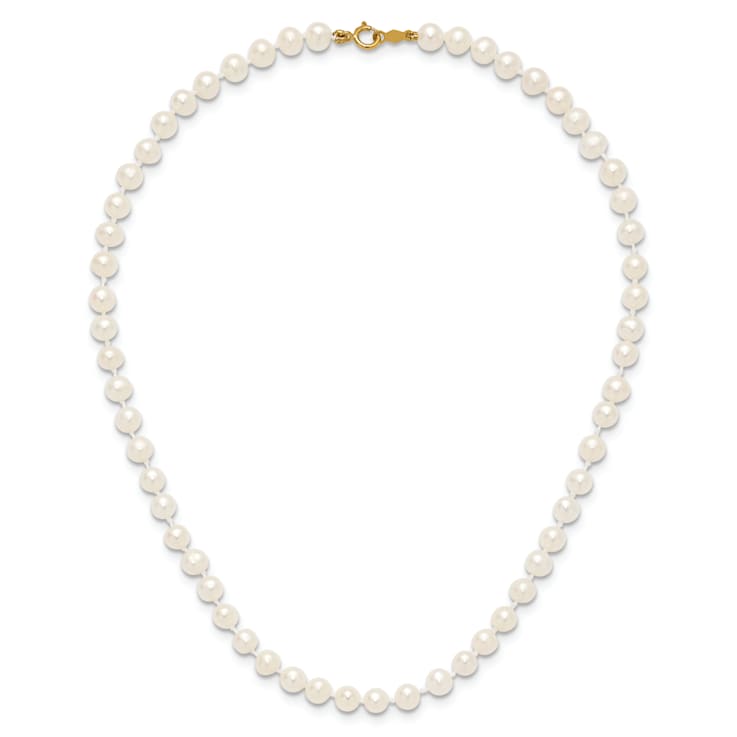 14k Yellow Gold 4-5mm White Near Round Freshwater Cultured Pearl 12 Inch Necklace