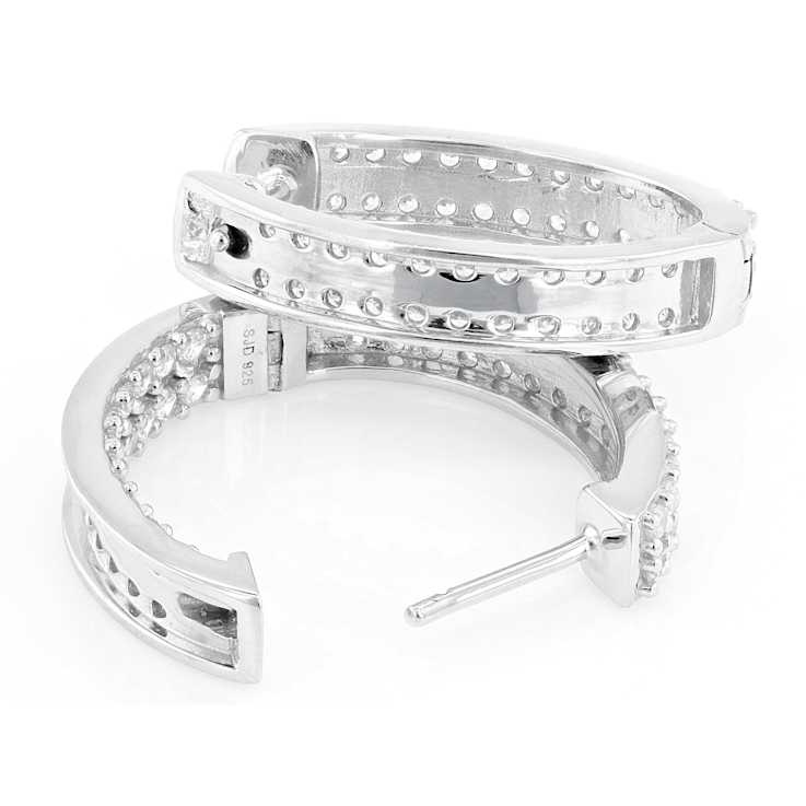 Pave CZ Hoop Earrings In Sterling Silver
