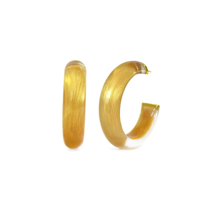 14K Yellow Gold Over Sterling Silver Illusion Acrylic Hoops in Golden Nugget
