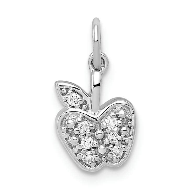 Rhodium Over 14k White Gold Diamond Apple Charm