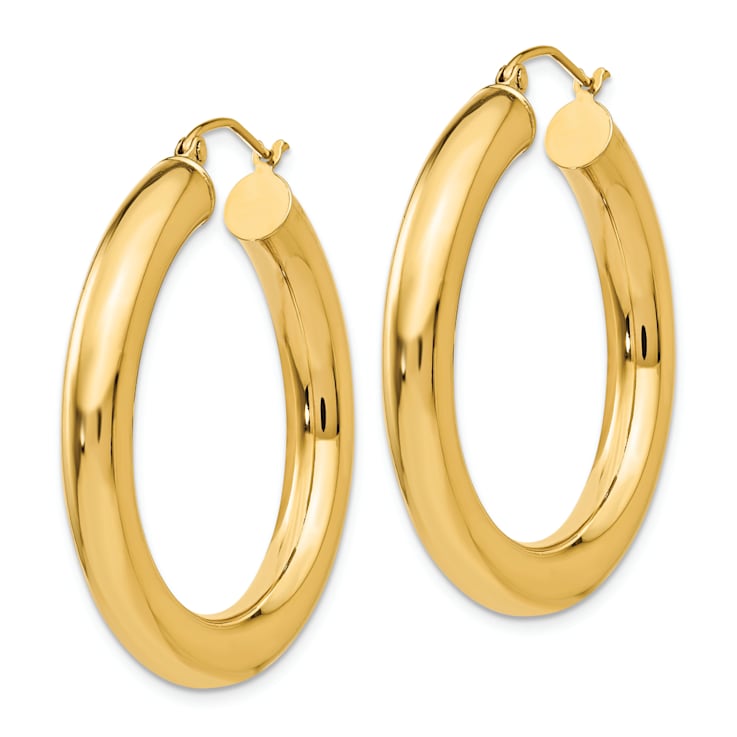 14k Yellow Gold 1 3/8" Polished Tube Hoop Earrings